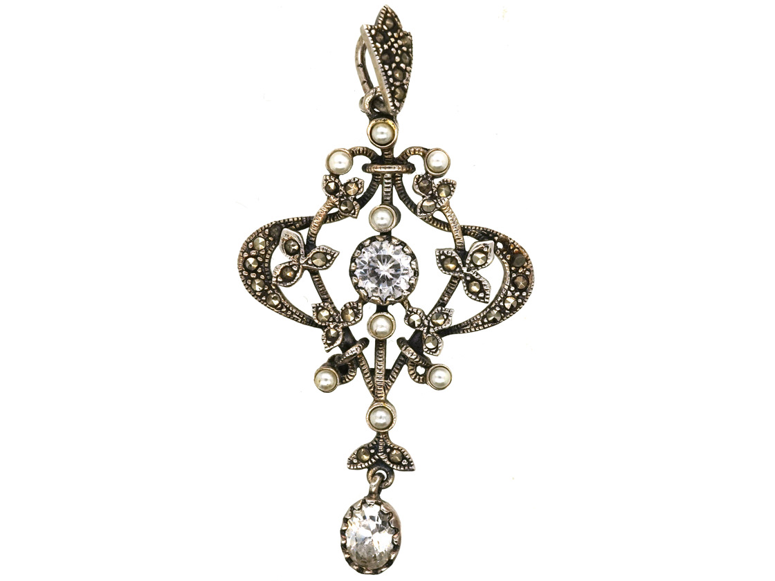 Silver, Marcasite, Faux Pearl & Paste Pendant (479/N) | The Antique ...