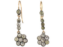 Edwardian Silver & Gold, Paste Cluster Drop Earrings