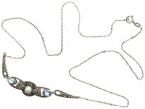 Art Deco Silver Necklace set with Marcasite, Synthetic Blue Spinel & a Pearl