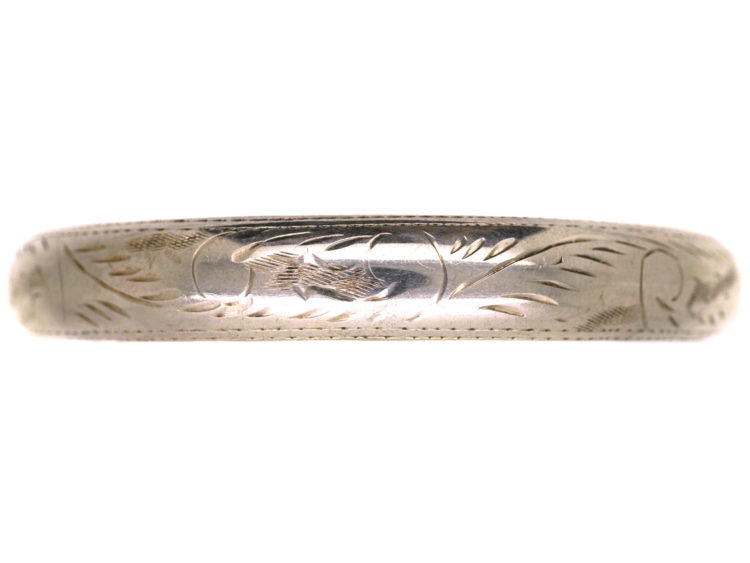 Narrow Silver Bangle with Engraved Design