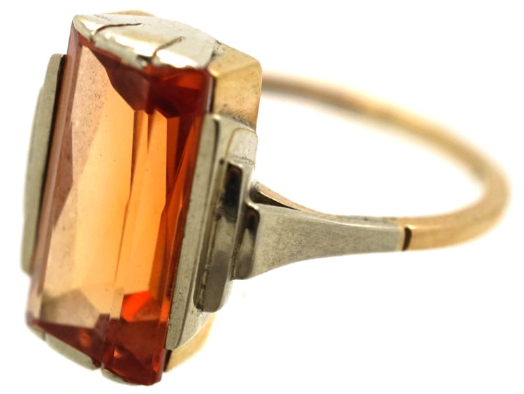 Art Deco 9ct White & Yellow Gold Ring set with a Rectangular Citrine
