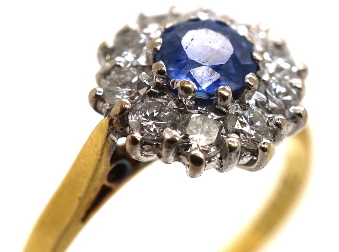 18ct Gold, Sapphire & Diamond Daisy Cluster Ring (753L) | The Antique