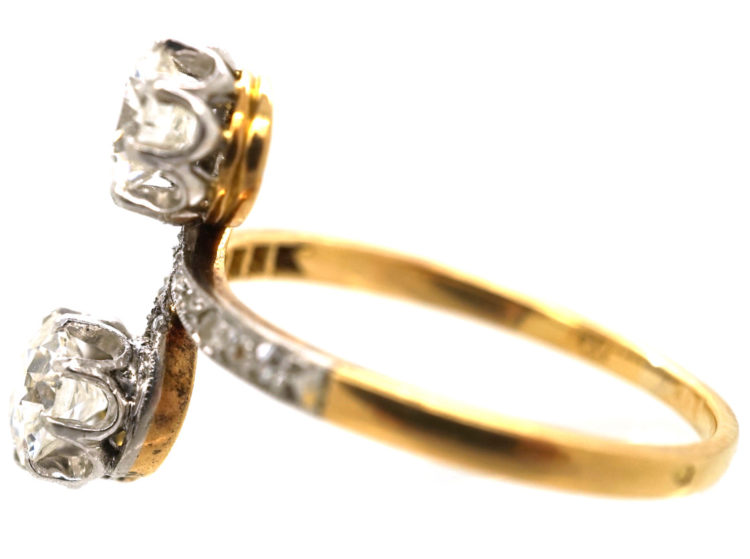 Edwardian 18ct gold & Platinum, Two Stone Diamond Twist Ring
