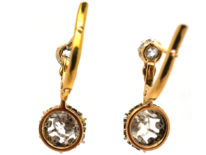 French 18ct Gold Two Stone Diamond Drop Earrings