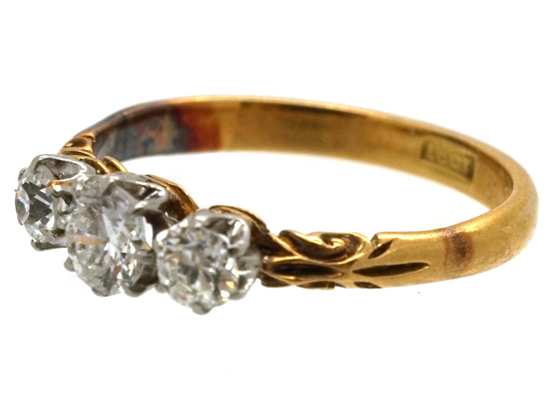 Edwardian 18ct Gold, Three Stone Diamond Ring (732L) | The Antique ...