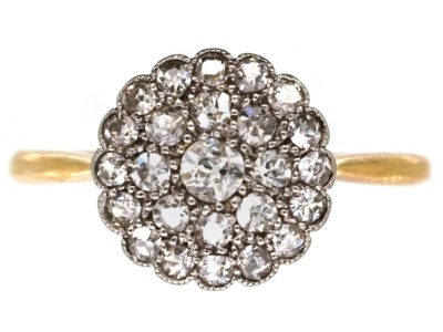 Edwardian 18ct Gold & Platinum, Pave Set Diamond Cluster Ring