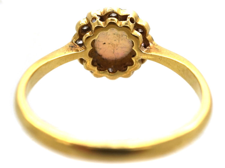 Edwardian 18ct Gold & Platinum, Opal & Diamond Cluster Ring