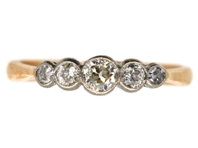 Edwardian 18ct Gold, Platinum Five Stone Diamond Ring