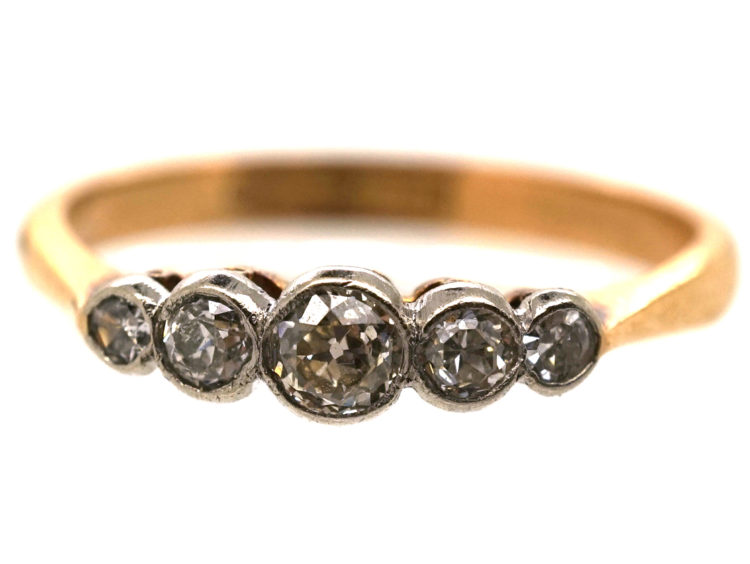 Edwardian 18ct Gold, Platinum Five Stone Diamond Ring
