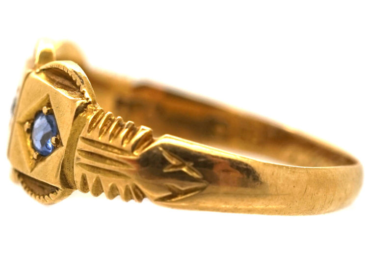 Victorian 18ct Gold,  Sapphire & Diamond Three Stone Ring