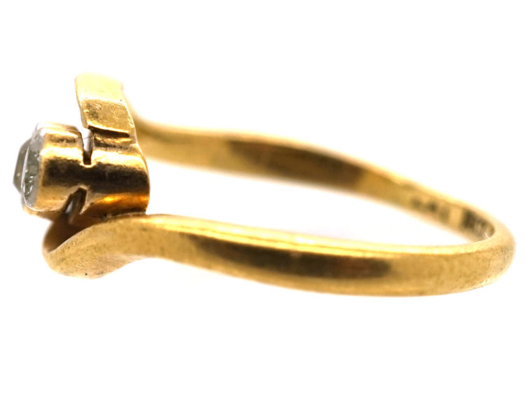 Edwardian 18ct Gold, Platinum, Three Stone Diamond Crossover Ring