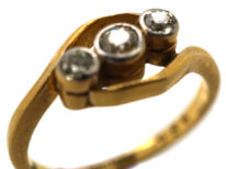 Edwardian 18ct Gold, Platinum, Three Stone Diamond Crossover Ring