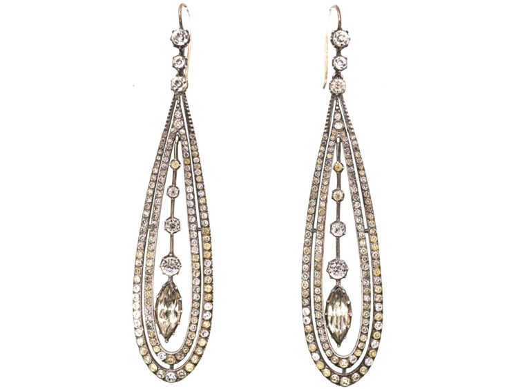 Art Deco Silver & Paste Long Drop Earrings