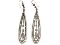 Art Deco Silver & Paste Long Drop Earrings