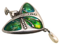 Art Nouveau Silver & Enamel Pendant with Pearl Drop