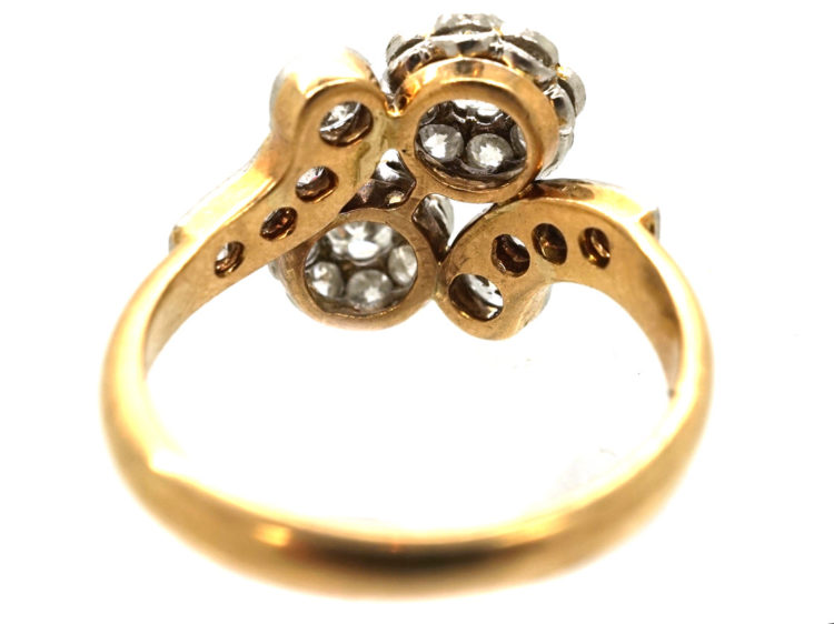 Edwardian 18ct Gold & Platinum, Diamond Double Cluster Ring