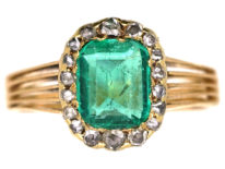 Edwardian 18ct Gold, Emerald & Rose Diamond Ring