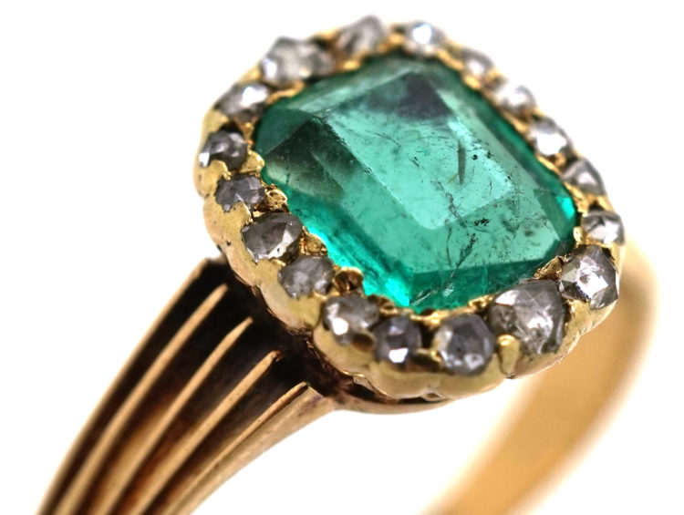 Edwardian 18ct Gold, Emerald & Rose Diamond Ring