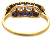 Art Deco 18ct Gold & Platinum, Sapphire & Diamond Boat Shaped Ring