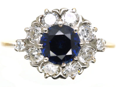 18ct Gold Sapphire & Diamond Cluster Ring