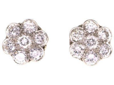 18ct White Gold & Diamond Large Cluster Earrings