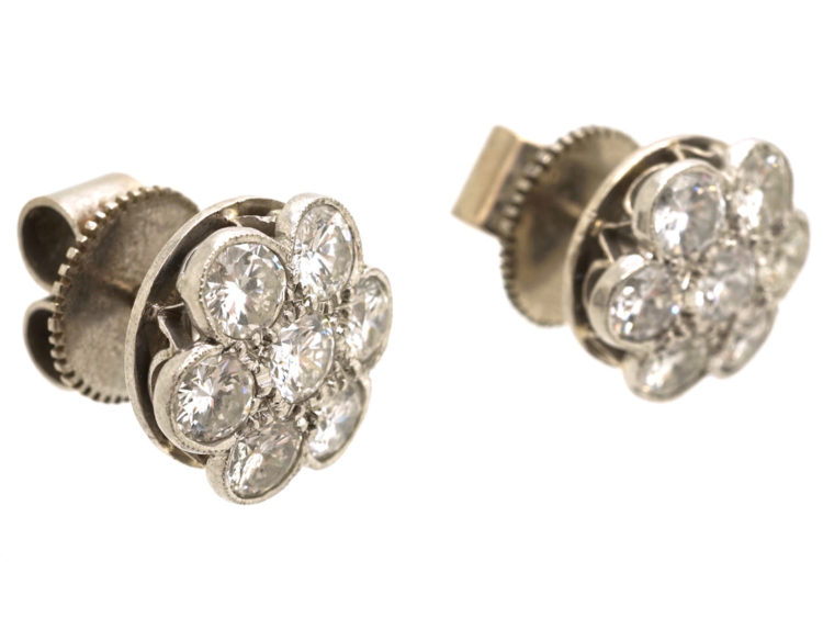 18ct White Gold & Diamond Large Cluster Earrings