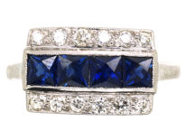 Art Deco 18ct White Gold & Platinum Sapphire & Diamond Ring