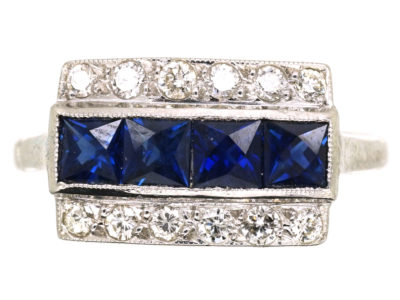 Art Deco 18ct White Gold & Platinum Sapphire & Diamond Ring
