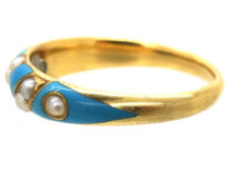 Regency 15ct Gold, Enamel & Natural Split Pearl Ring with Locket on Reverse