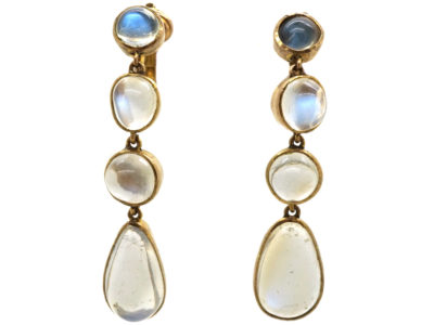 Edwardian 9ct Gold & Moonstone Drop Earrings