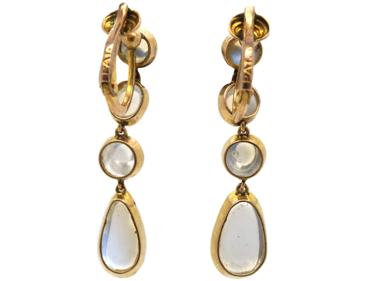 Edwardian 9ct Gold & Moonstone Drop Earrings