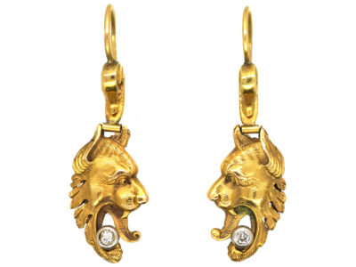 Edwardian 18ct Gold Griffin’s Head Earrings