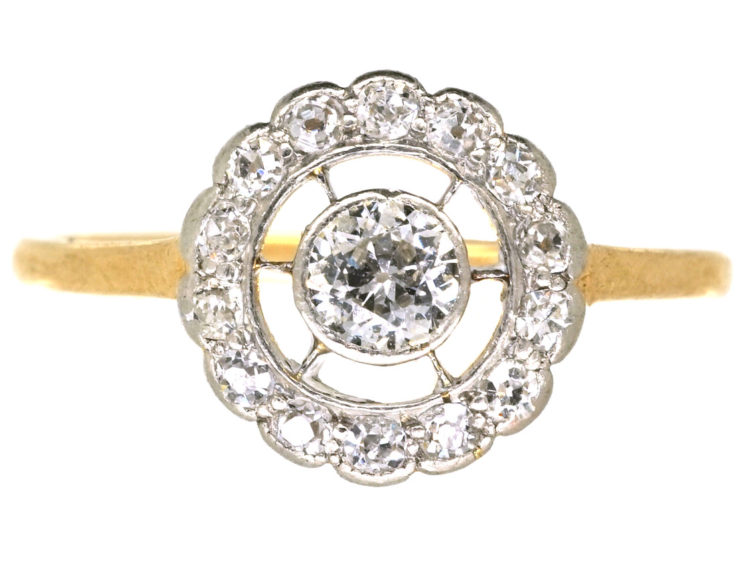 Art Deco 18ct Gold & Platinum, Diamond Set Target Ring