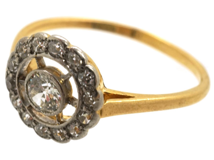 Art Deco 18ct Gold & Platinum, Diamond Set Target Ring