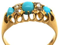 18ct Gold Three Stone Turquoise & Diamond Ring