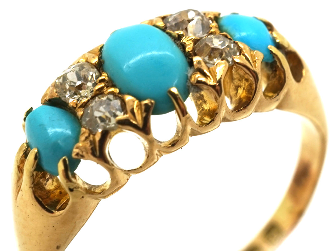 18ct Gold Three Stone Turquoise Diamond Ring 843l The Antique