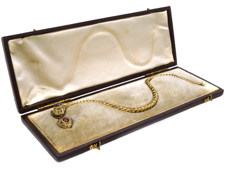Victorian 15ct Gold & Cabochon Garnet Snake Bracelet in Original Case