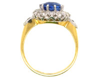 18ct Gold Large Sapphire & Diamond Cluster Ring with Diamond Set Shoulders