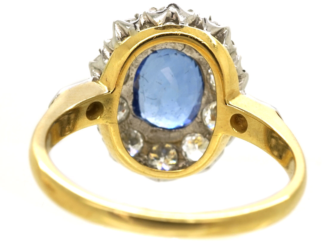 18ct Gold Large Sapphire & Diamond Cluster Ring with Diamond Set ...