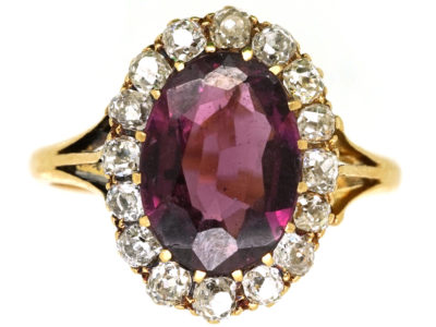 Edwardian 18ct Gold, Diamond & Large Oval Garnet Ring