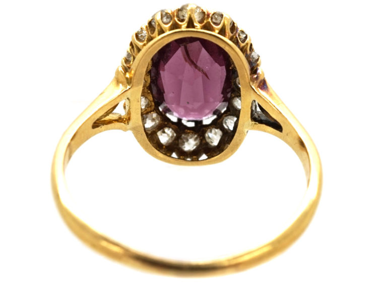 Edwardian 18ct Gold, Diamond & Large Oval Garnet Ring