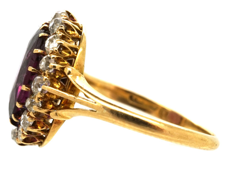 Edwardian 18ct Gold, Diamond & Large Oval Garnet Ring