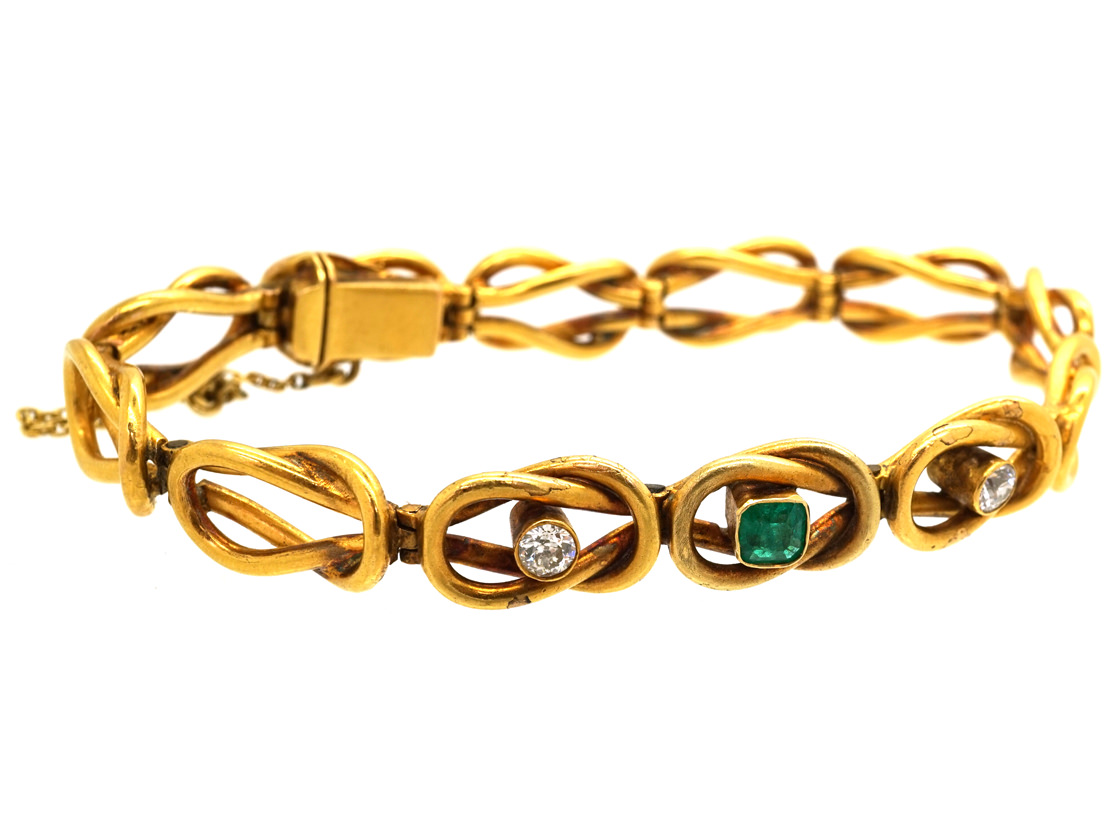 18ct Gold Emerald & Diamond Bracelet (868L) | The Antique Jewellery Company