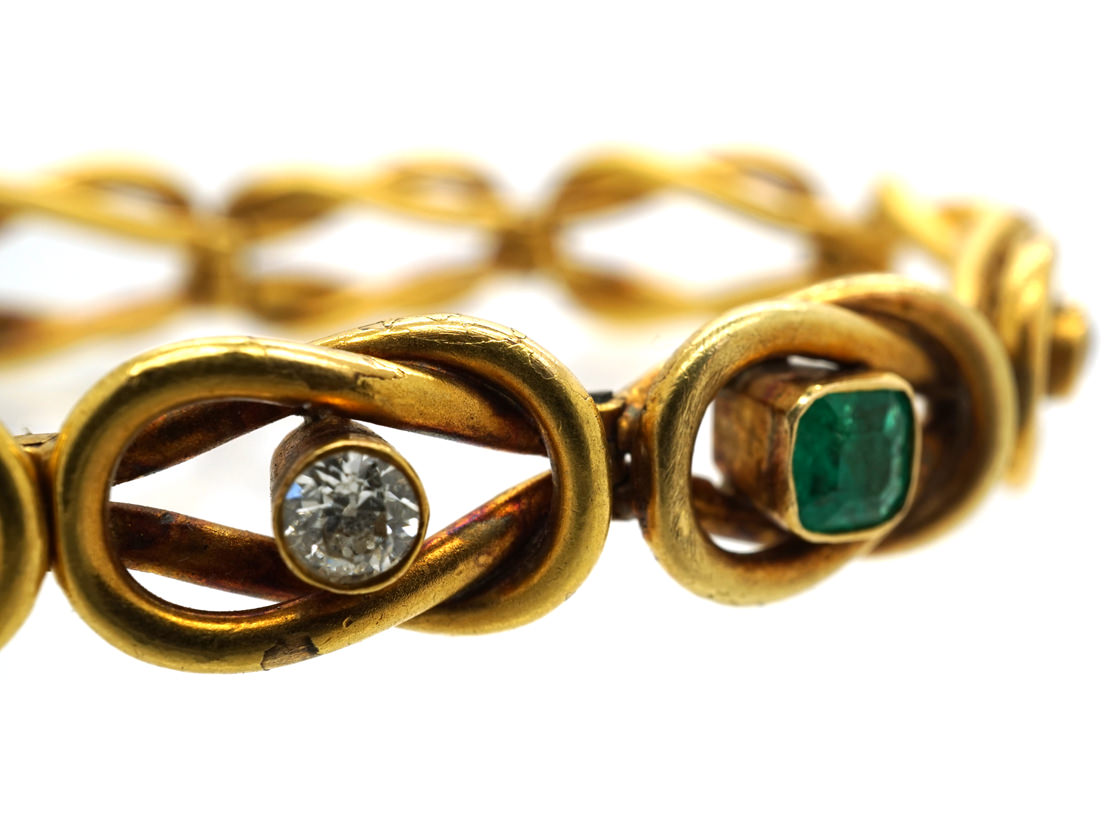 18ct Gold Emerald & Diamond Bracelet (868L) | The Antique Jewellery Company