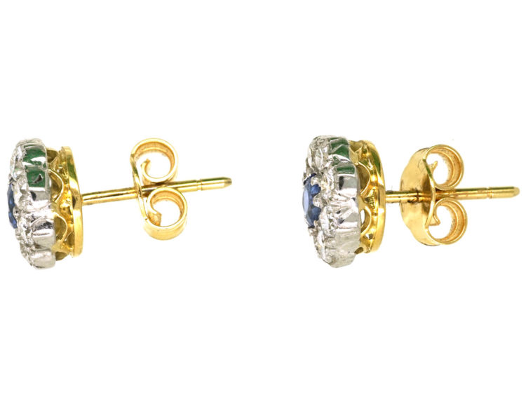 18ct Gold, Sapphire & Diamond Cluster Earrings