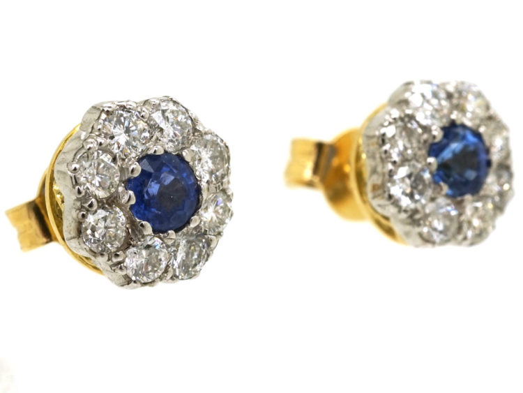 18ct Gold, Sapphire & Diamond Cluster Earrings