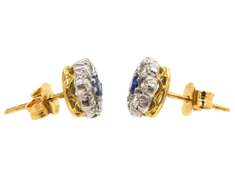 18ct Gold, Sapphire & Diamond Cluster Earrings