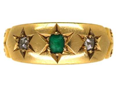 Victorian 18ct Gold, Emerald & Diamond Gypsy Ring