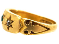 Victorian 18ct Gold, Emerald & Diamond Gypsy Ring