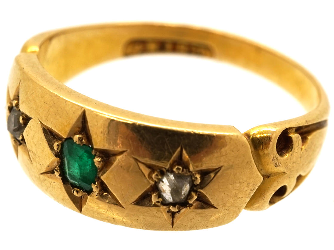 Victorian 18ct Gold, Emerald & Diamond Gypsy Ring (784L) The Antique